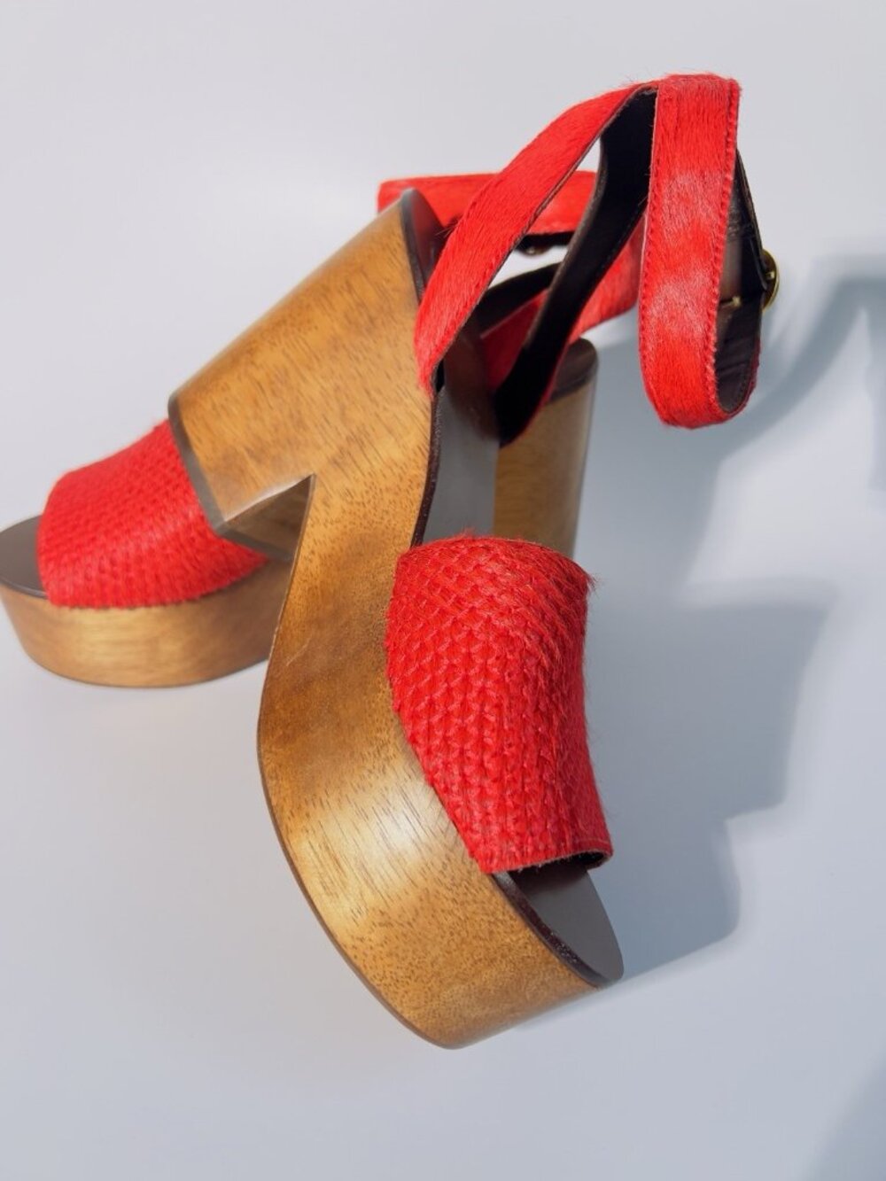 Tory Burch Camilla Haircalf Platform Sandals Red Size 6.5 M - Picture 10 of 13